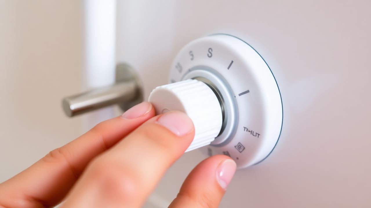 Käsi keeramas valget radiaatori termostaadipead lähivaates