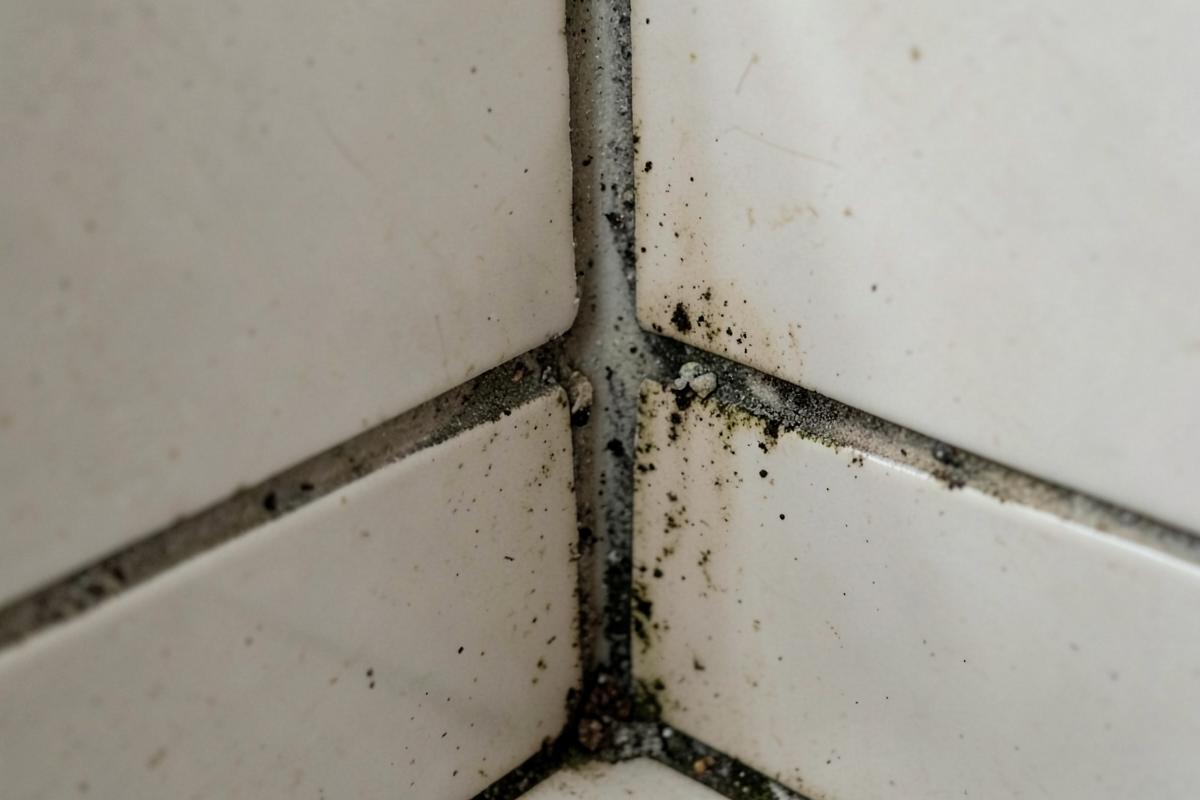 Tumedaks muutunud vuugid vannitoa plaatide nurgas